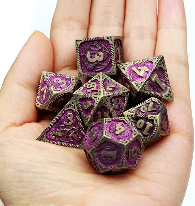 Haxtec Metal Dice Set Purple Black Dragon Pattern Metal DND Dice - Image 7