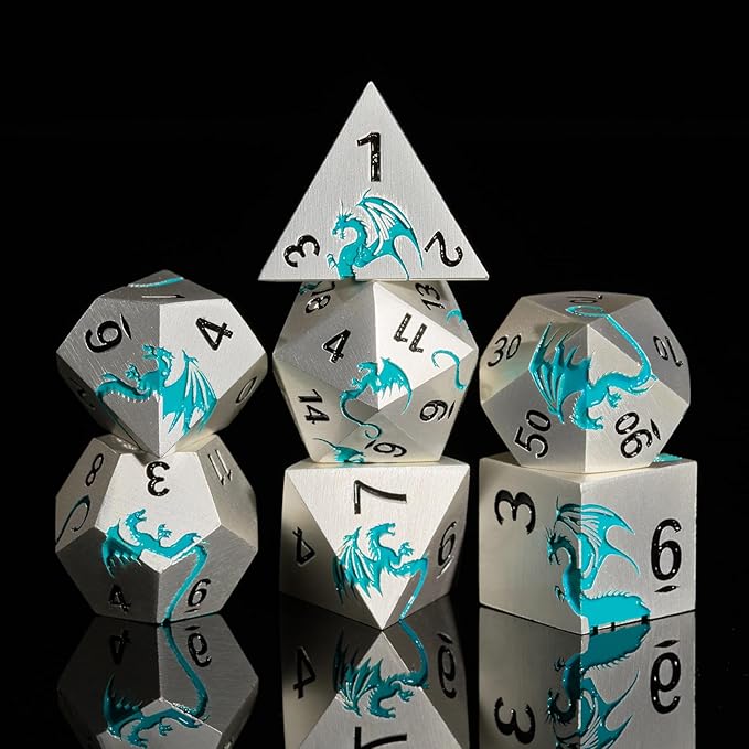 Blue Dragon Metal DND Dice Set, HNCCESG Cool D&D Dice Set of 7 Piece, Dungeons by HNCCESG