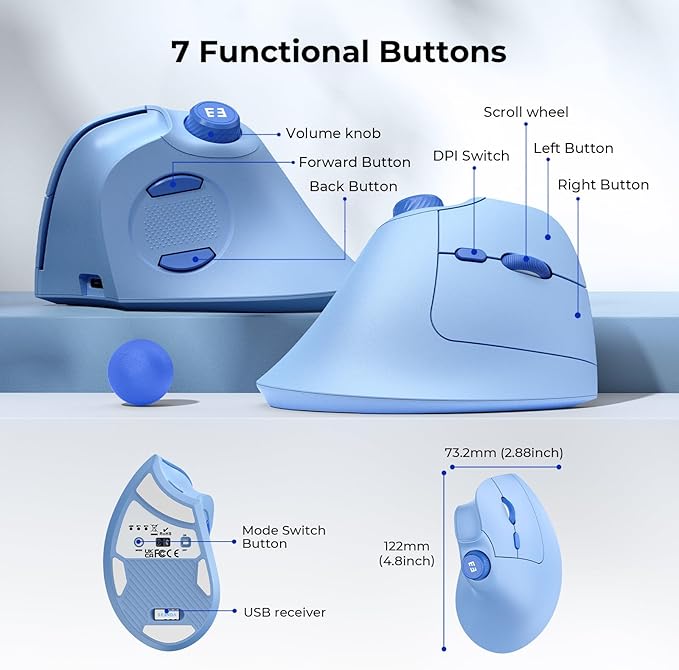 seenda Ergonomic Mouse Rechargeable, USB+Dual Bluetooth, MOU-302 Vertical - Image 6