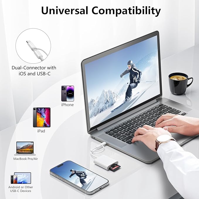 SD Card Reader for iPhone iPad Camera, Dual Card Slot Memory Card Reader - Image 4