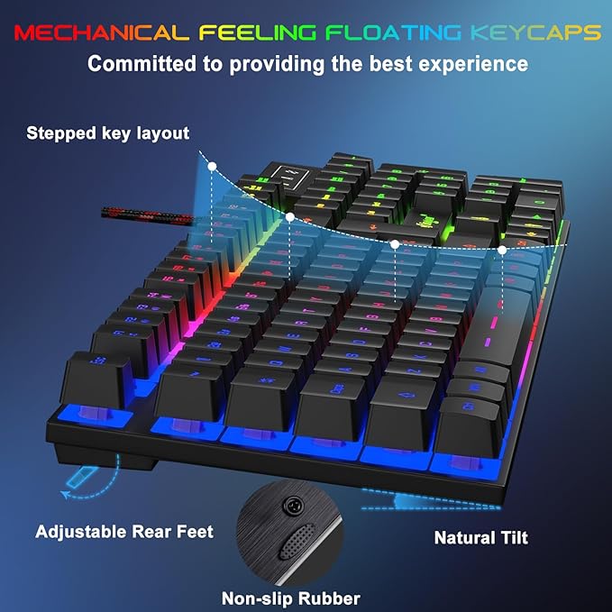 BlueFinger RGB Gaming Keyboard and Backlit Mouse and Headset Combo, USB Wired - Image 3