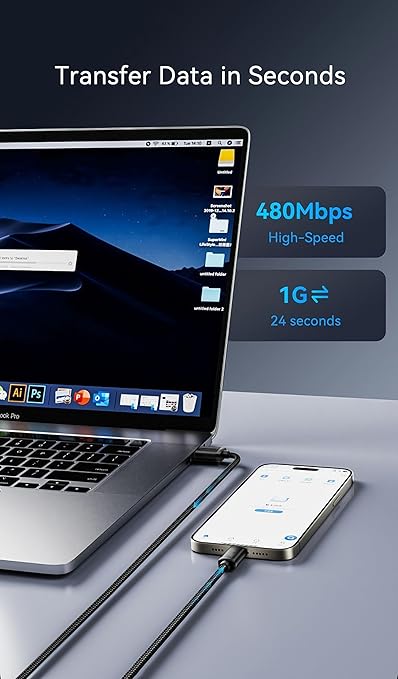 Woven USB-C Charge Cable for iPhone 16 Charger USB C to USB-A Cord Fast - Image 5