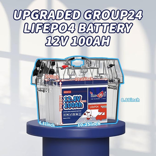 12V 100Ah Group24 Mini LiFePO4 Battery 2 Packs, Grade A Battery Cells, - Image 2