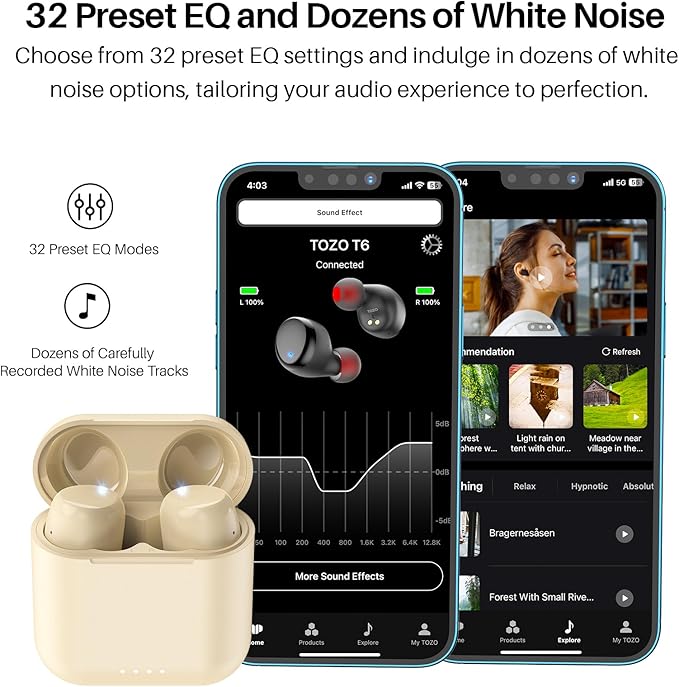 TOZO T6 Wireless Earbuds, Stereo Sound in Ear Headphones, 50 Hours Playtime - Image 3