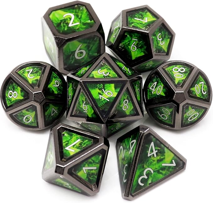 Haxtec Metal Dice Set D&D Acid Splash Real Scene Black Green Polyhedral DND by HaxtecDice