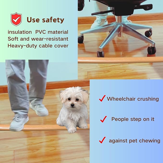 3.3ft Self Adhesive Floor Cord Cover, Heavy Duty Soft PVC Cable Protector and - Image 3