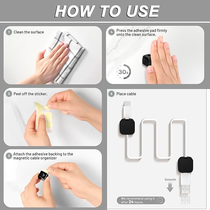 SaiTech IT Pack of 8 Magnetic Cable Clips, Cord Organizer Holder, - Image 3