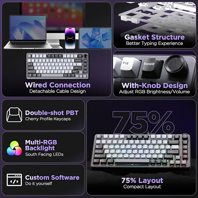 YUNZII B75 Mechanical Keyboard, 75% Layout - Image 2