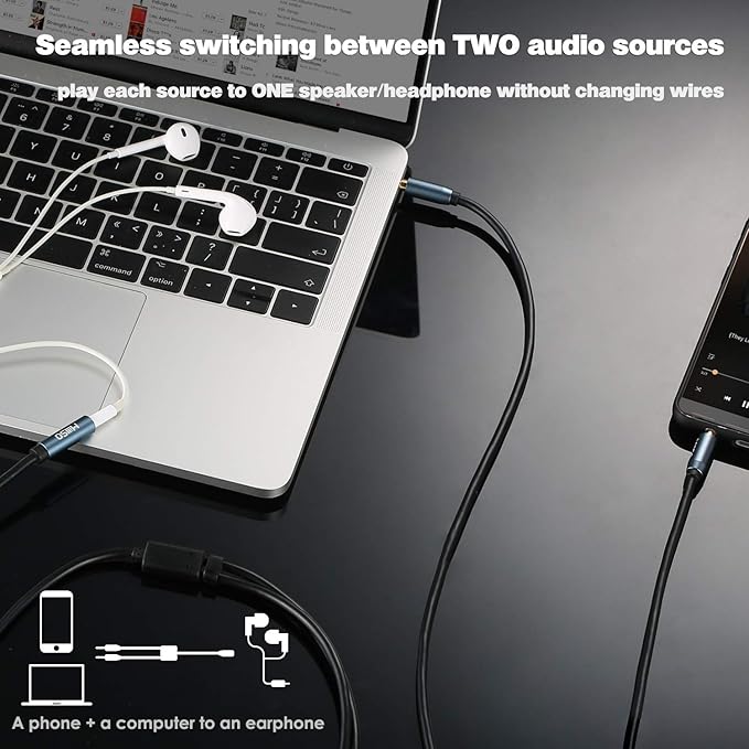 MillSO Audio Splitter, Female to 2 Male 3.5mm TRS Audio Splitter, 8 Feet - Image 3