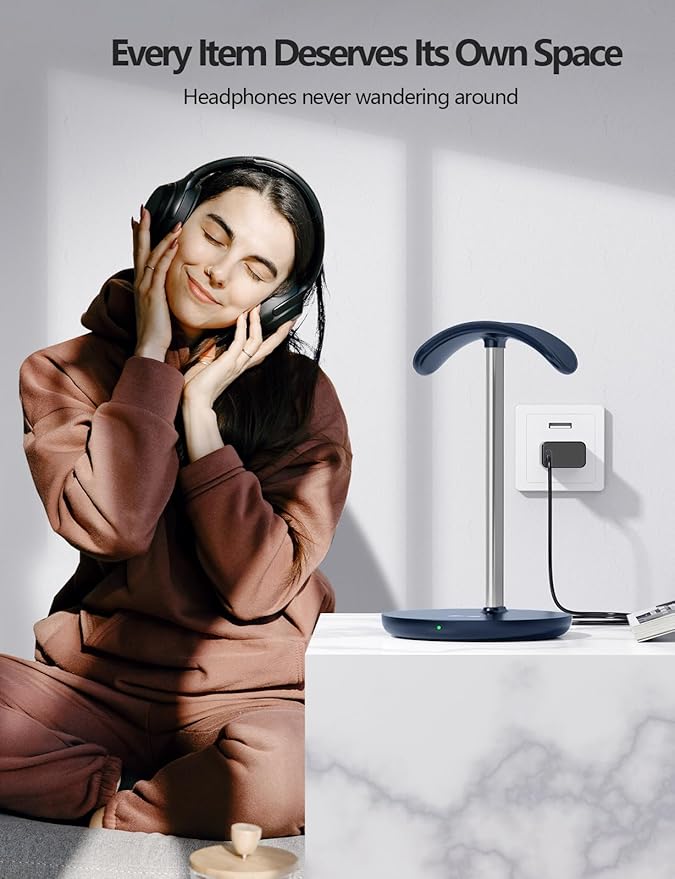 Miroddi Headphone Stand with Wireless Charger, Independent USB Charging Port - Image 6