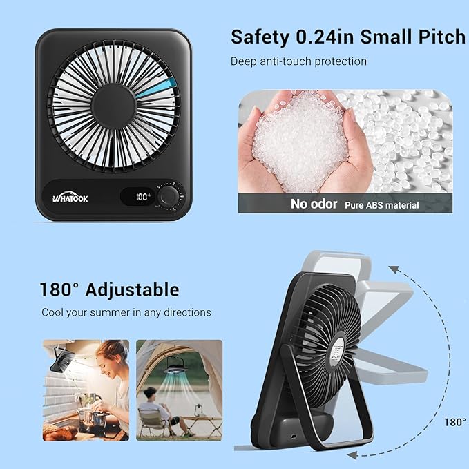 WHATOOK Small Desk Fan Personal Fans: 2000mah 10 Hours Battery Office Quiet - Image 5