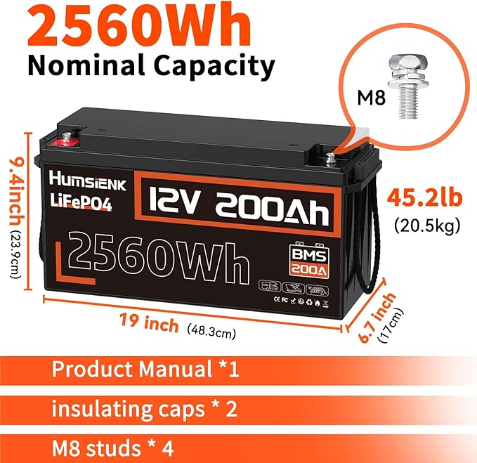 4PACK 12V 200Ah LiFePO4 Battery, Built-in 200A BMS, Rechargeable Deep Cycles - Image 8