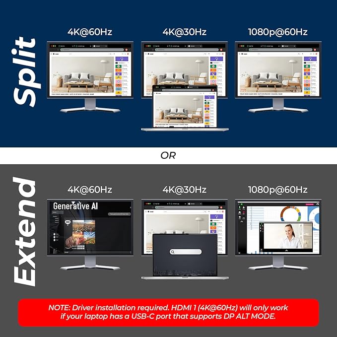 OREI SplitExtend Laptop Docking Station 3 Monitors - Image 3