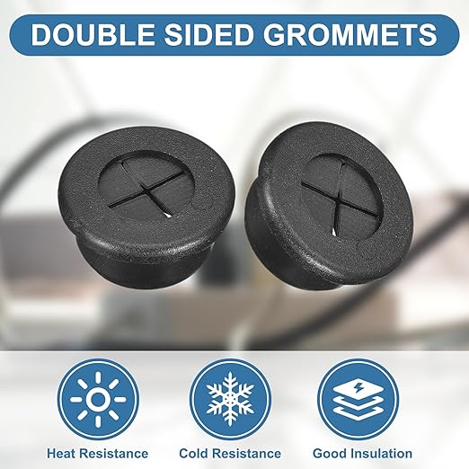 uxcell 4Pcs Cable Cord Grommet, 13/16" Rubber Desk Grommets Wire Pass Through - Image 3