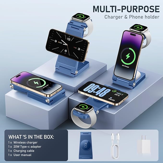 Magnetic Wireless Charger Stand, 3 in 1 Foldable Wireless Charging Station - Image 2