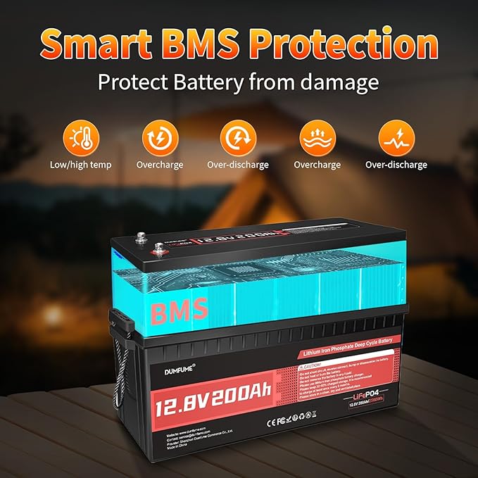 12V 200Ah LiFePO4 Lithium Battery, 200A BMS, Max.2560W Load Power, 15000+ Deep - Image 5