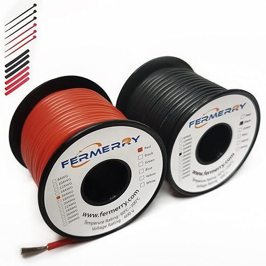 Fermerry 16 AWG Stranded Wire Spool 100ft Each 2 Colors Flexible 16 Gauge by Fermerry+Technology++