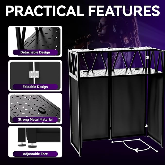 DJ Table Stand Portable booth Double Deck, Foldable DJ Stand Booth, Heavy-Duty - Image 2