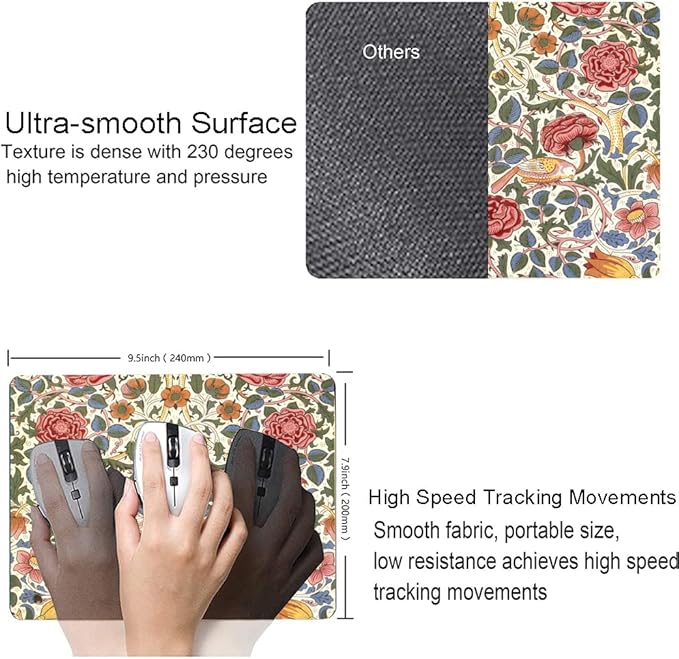 Mouse Pad, Floral Mouse Pad, Square Mouse Mat Waterproof Mousepad Non-Slip - Image 5