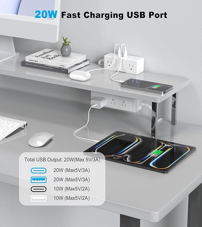 Dual Layer Desk Clamp Power Strip, 19 in 1 Desktop Edge Mount Surge Protector - Image 5