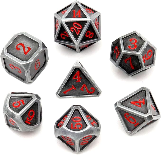 Haxtec Ancient Silver Metal DND Dice Set D&D 7PCS Large Rounded Antiue Iron RPG - Image 7