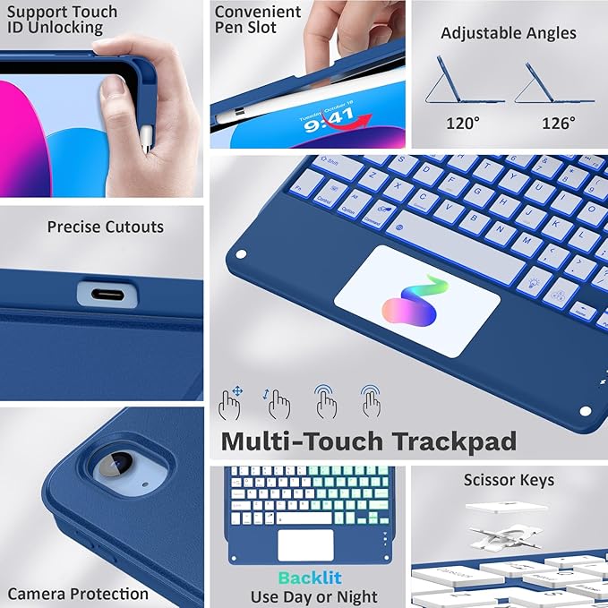 MoKo Touch Keyboard Case for iPad 11th Generation 11 inch 2025, iPad 10th - Image 3
