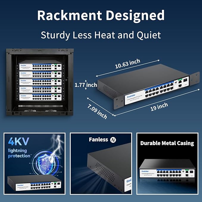 19-Port Ethernet PoE Switch, 16 PoE+ Ports @240W, 2 Uplink Gigabit Ports + 1 - Image 4