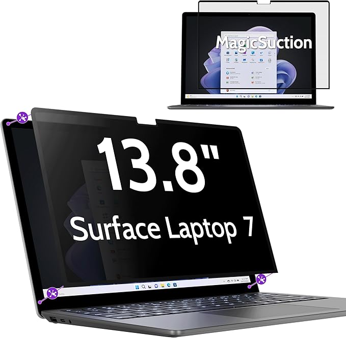 Privacy Screen for 13.8 Inch Surface Laptop 7, MagicSuction™ Removable Anti Spy by peslv