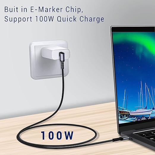 USB C to USB C Cable 100W, USB 3.1 Fast Charging Cord 90 Degree 20V/5A Type C - Image 3