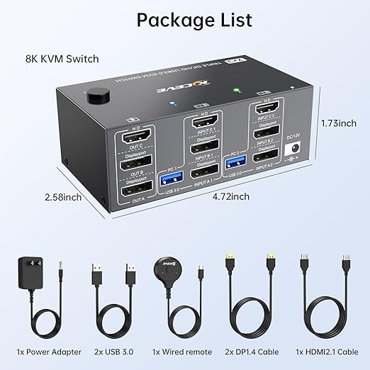 HDMI Displayport KVM Switch 3 Monitors 2 Computers 8K@60Hz 4K@144Hz, 3 Monitor - Image 9