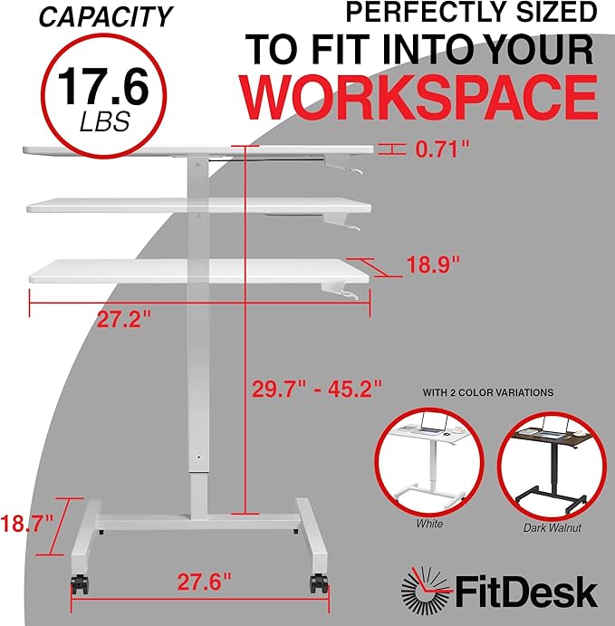 FitDesk Portable Laptop Desk, Rolling Standing Workstation Adjustable Height - Image 2