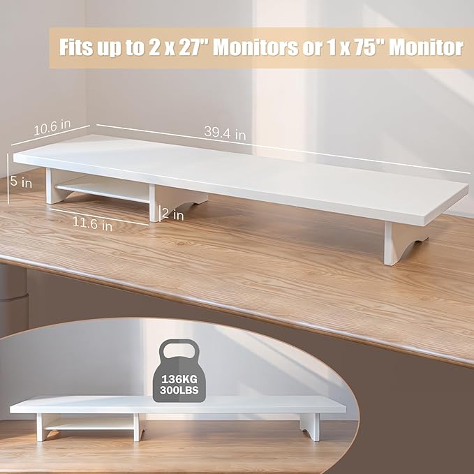 Bamboo Dual Monitor Stand Riser White, 2-Tier Desk Monitor Riser - Image 8