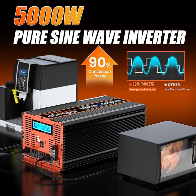 5000 Watt Pure Sine Wave Power Inverter 12V DC to 110V 120V Converter - Image 4