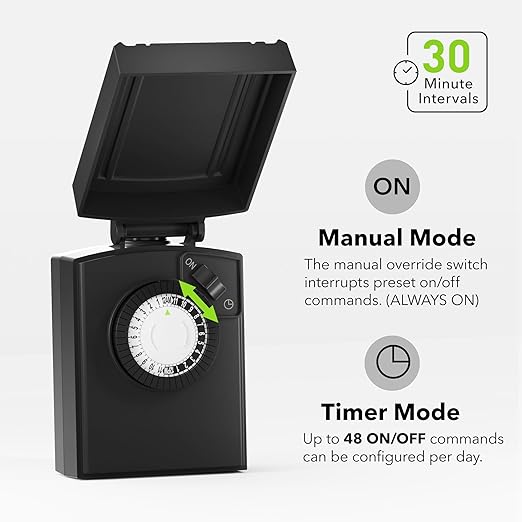 BN-LINK 24 Hour Heavy Duty Mechanical Timer, Outdoor Timer Outlet Waterproof - Image 5