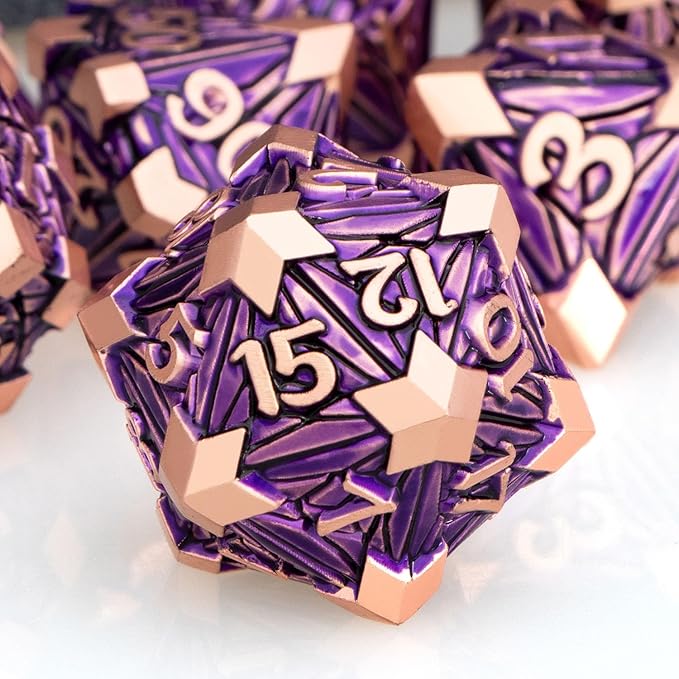 7PCS Metal DND Dice Set with Box, Debris RPG Purple D and D Dice by ORIFANTOU