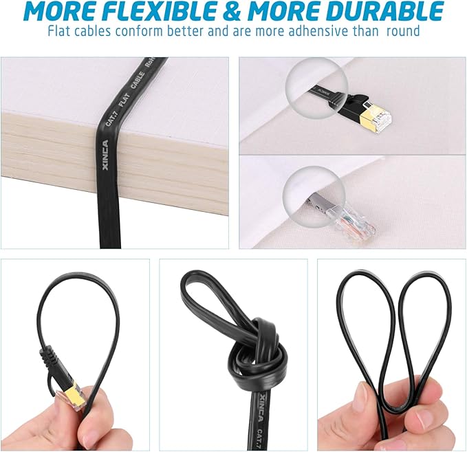 Cat 7 Flat Ethernet Cable 25ft Black, High Speed 10GB Shielded LAN Internet - Image 5