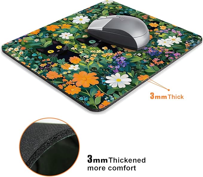 Cute Flowers Black Cats Mouse Pads - Image 3