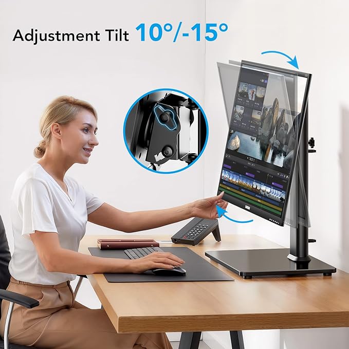 AX WABER Single Monitor Desk Stand Free-Standing Desk Mount Arm Riser - Image 5