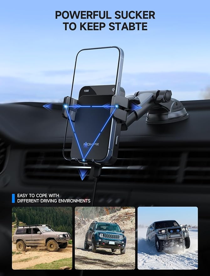 MOKPR Wireless Car Charger, 15W Auto Clamping Car Charger Dash Windshield Air - Image 4