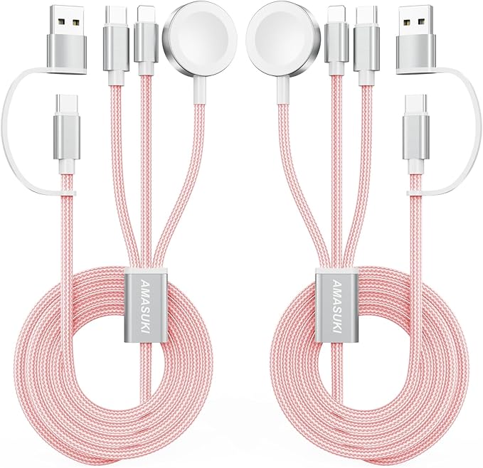 2Pack Pink-Travel Essentials 3 in 2 USB C Cable by ChargeBeyondPowerWithin