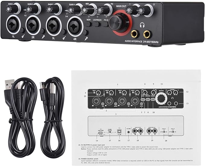 4 Channels Sound Card Computer Audio Interface, 4-in 4-out - Image 5