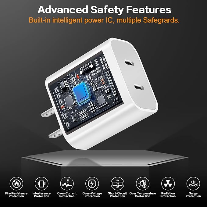 Super Fast iPhone Charger, Dual Port USB C iPhone Charger Fast Charging Block - Image 4
