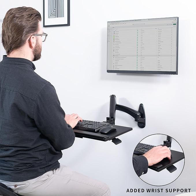 VIVO Sit-Stand 24 Inch Pneumatic Spring Keyboard and Mouse Tray Wall Mount - Image 7