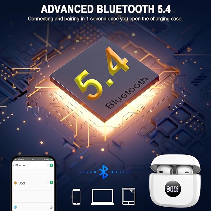 Wireless Bluetooth 5.4 Earbuds, Ear Buds LED Power Display Headphones 6D Stereo - Image 3