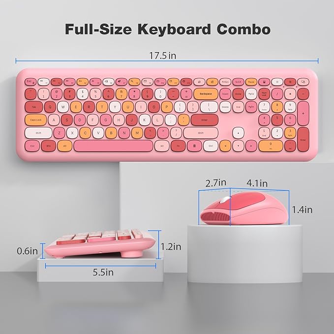KNOWSQT Wireless Keyboard and Mouse Combo, Pale Pink Full-Sized 2.4G Silent - Image 8
