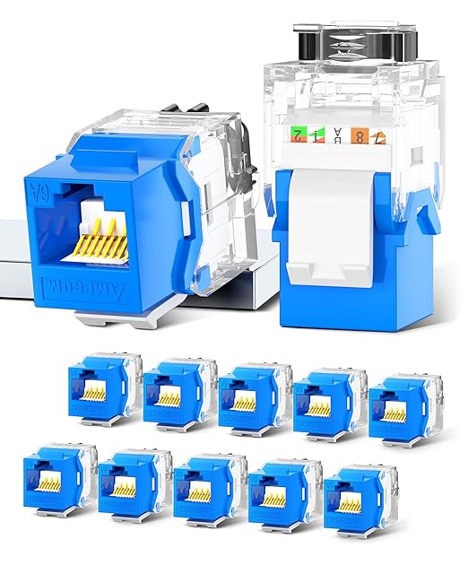AMPCOM CAT6A UTP RJ45 Keystone Jack 50u Gold Plating Reusable Ethernet Wall Jack by AMPCOM