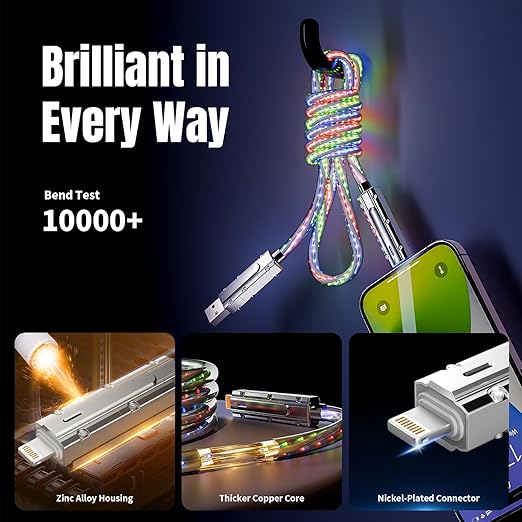 4 in 1 Charging Cable Fast Charging 66W, USB C Cable 3.3 FT Chubby USB A/C to - Image 5