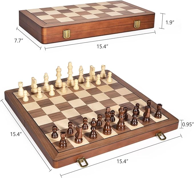 15" Wooden Chess Set with Magnetic Pieces - Image 7
