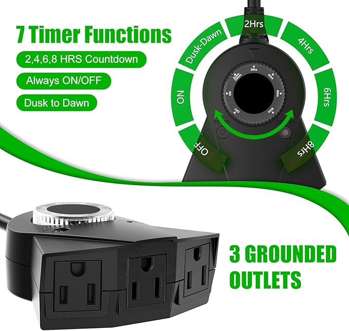 Outdoor Light Sensor Timer, 24 Hours Heavy Duty Waterproof Outlet Timer - Image 5