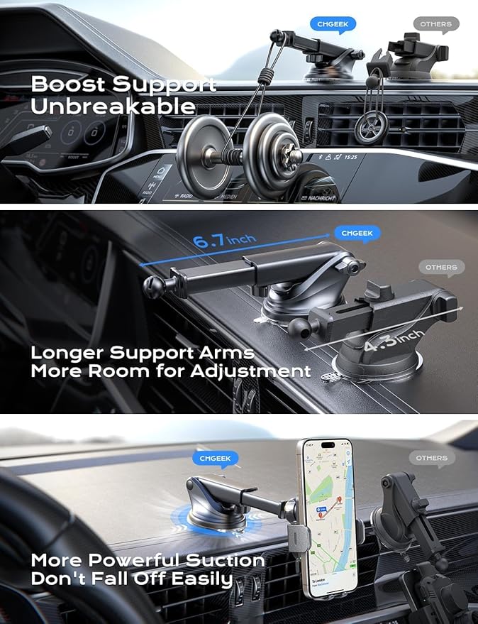 CHGeek 15W Fast Charging Auto Clamping Car Charger Phone Mount Phone Holder - Image 5